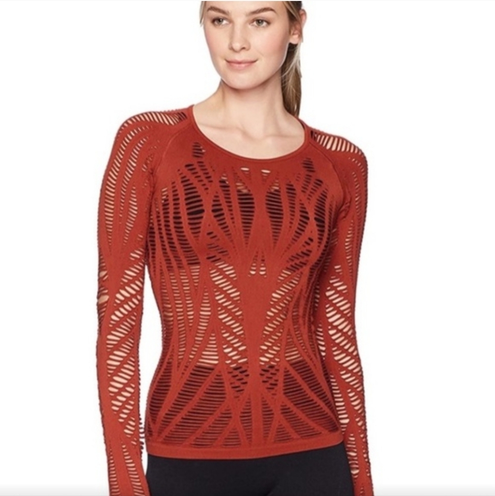 Alo Yoga Wanderer Seamless Ripped Long Sleeve - Rust - Small